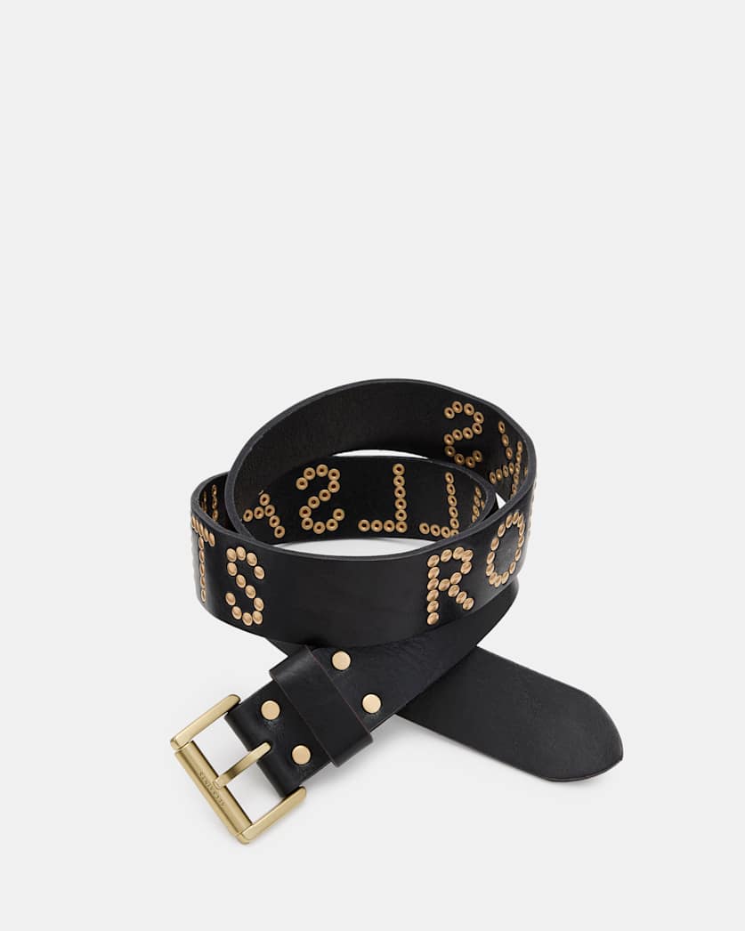 all saints AllSaints Rock Studded Leather Belt BLACK/WARM BRASS