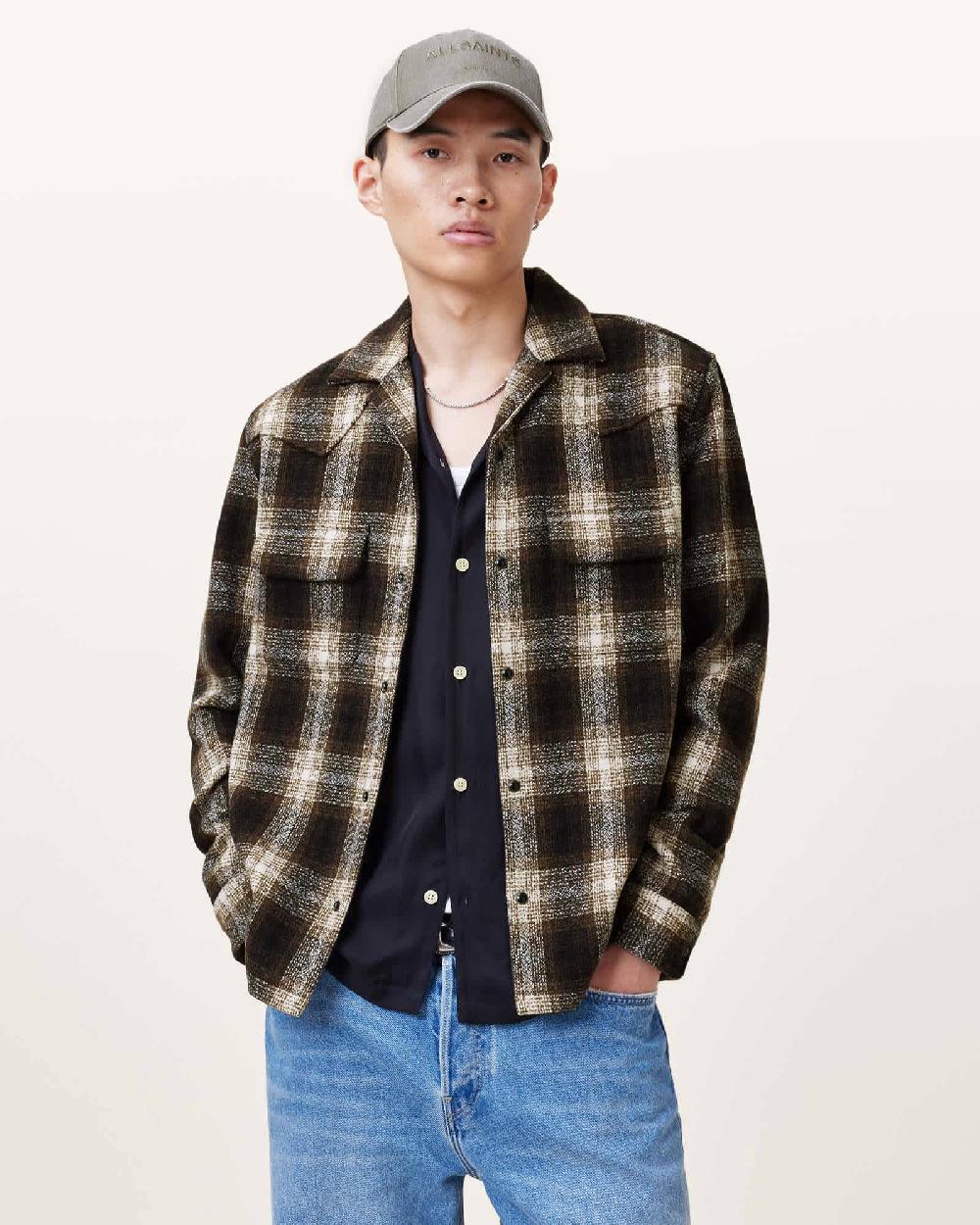 All Saints Alvar Checked Western Relaxed Fit Shirt Brown