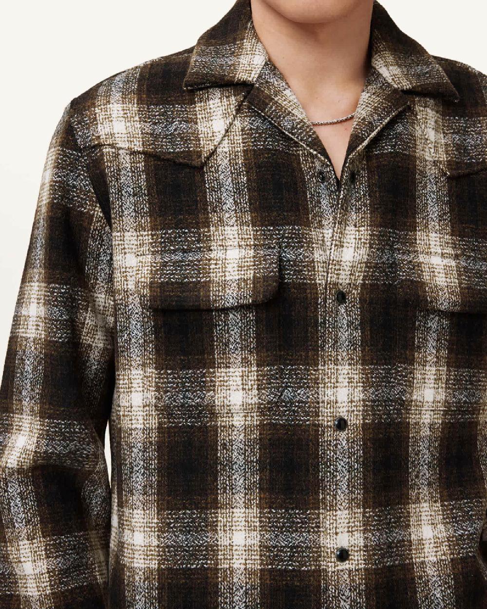 All Saints Alvar Checked Western Relaxed Fit Shirt Brown