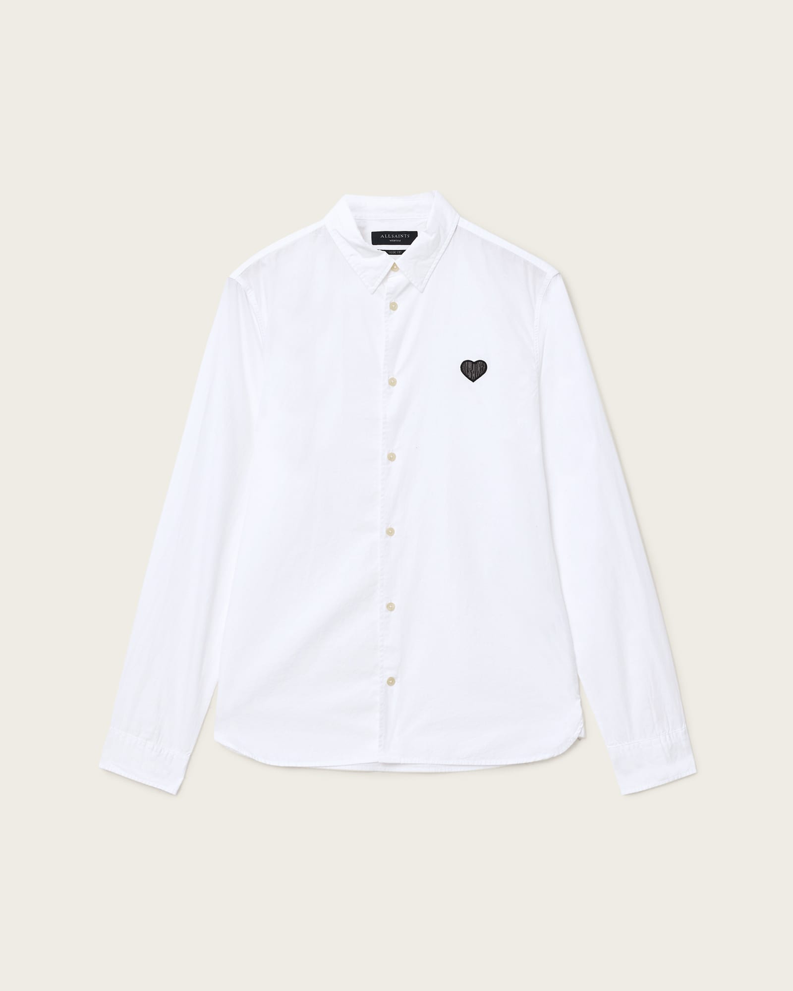 All Saints Amante Heart Embroidered Slim Fit Shirt White