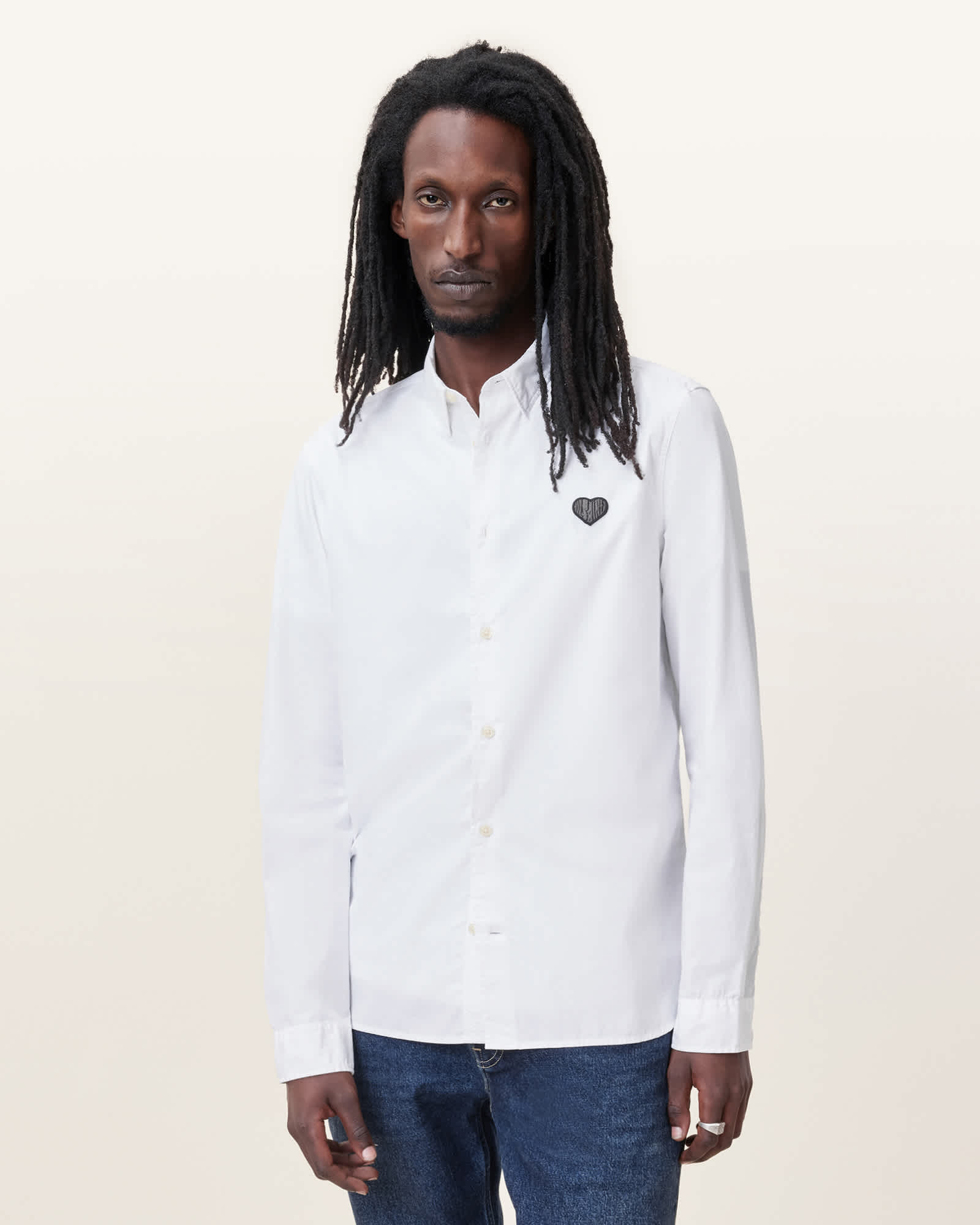 All Saints Amante Heart Embroidered Slim Fit Shirt White
