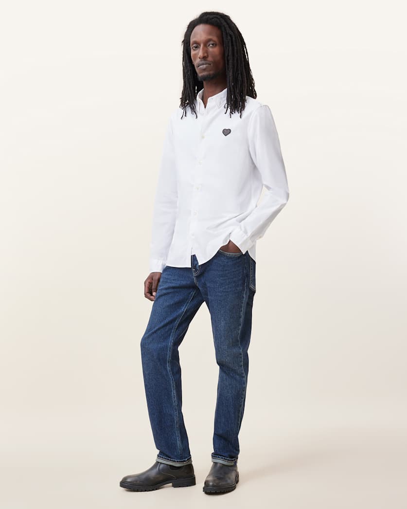 all saints Amante Heart Embroidered Slim Fit Shirt White