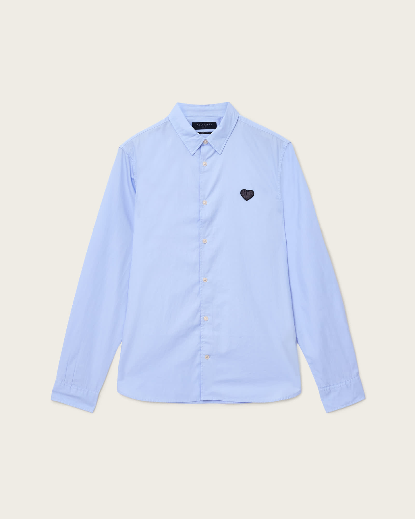 All Saints Amante Heart Embroidered Slim Fit Shirt Willow Blue
