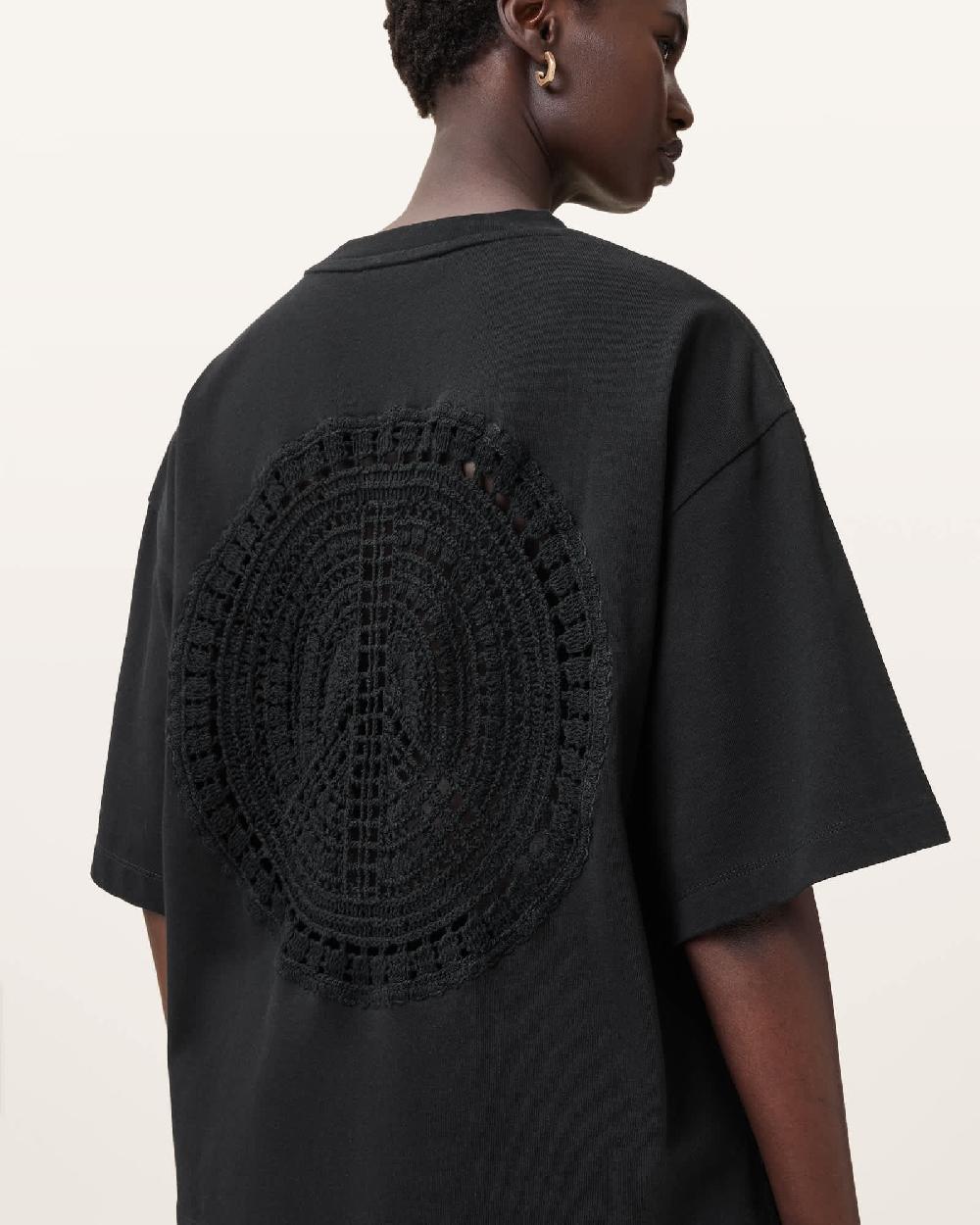 All Saints Amelie Crochet Oversized Boxy T-Shirt Black