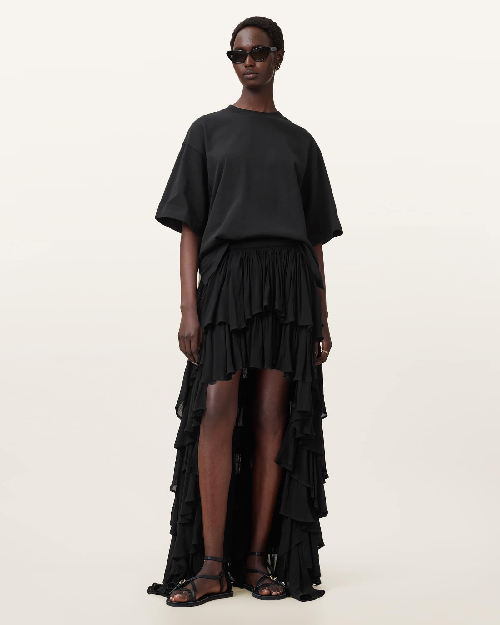 All Saints Amelie Crochet Oversized Boxy T-Shirt Black