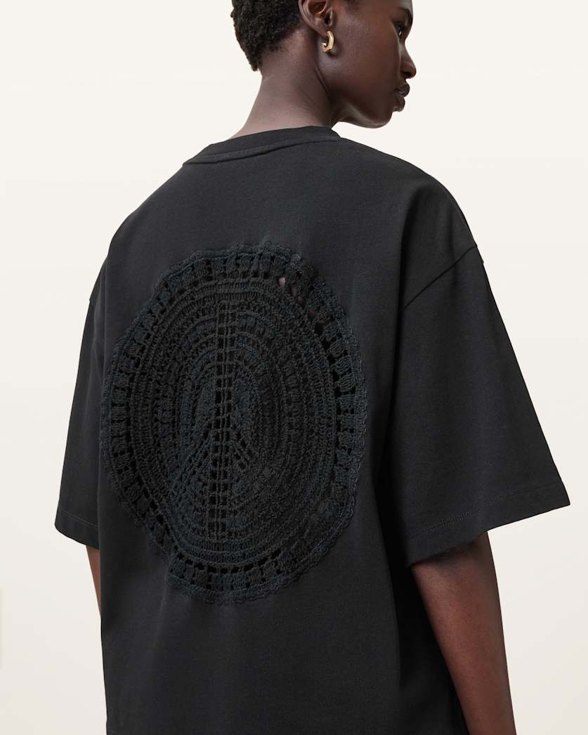 all saints Amelie Crochet Oversized Boxy T-Shirt Black