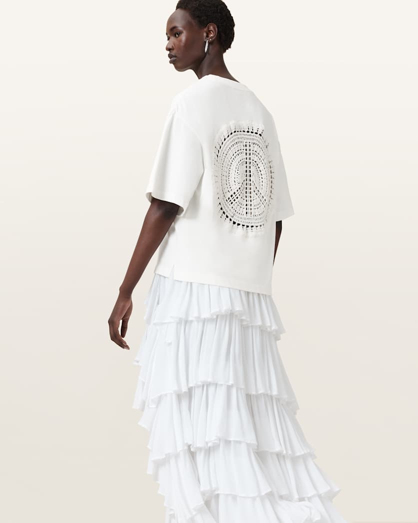 all saints Amelie Crochet Oversized Boxy T-Shirt Ecru White