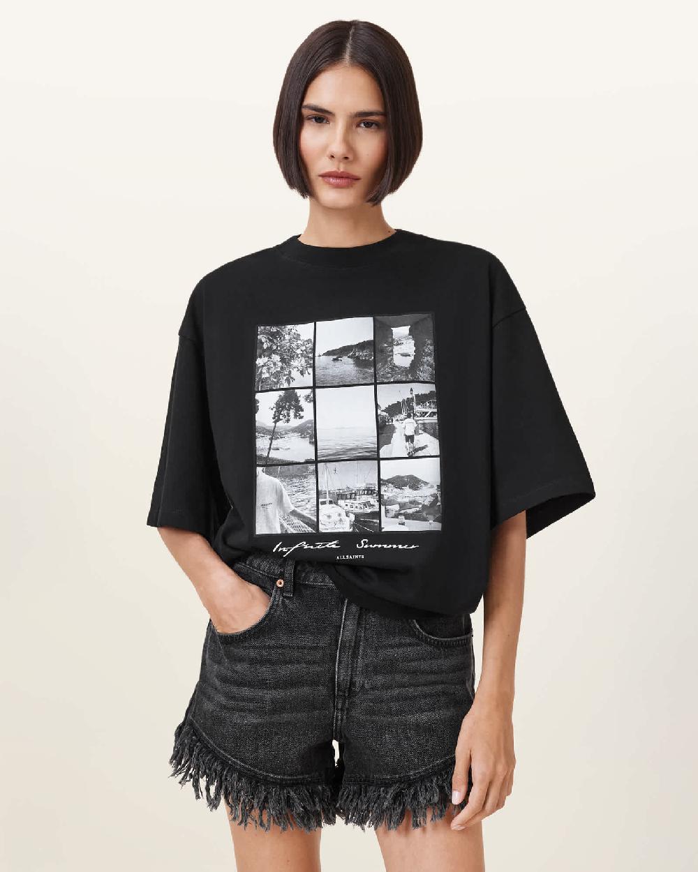 All Saints Amelie Film Artwork Oversized T-shirt Black
