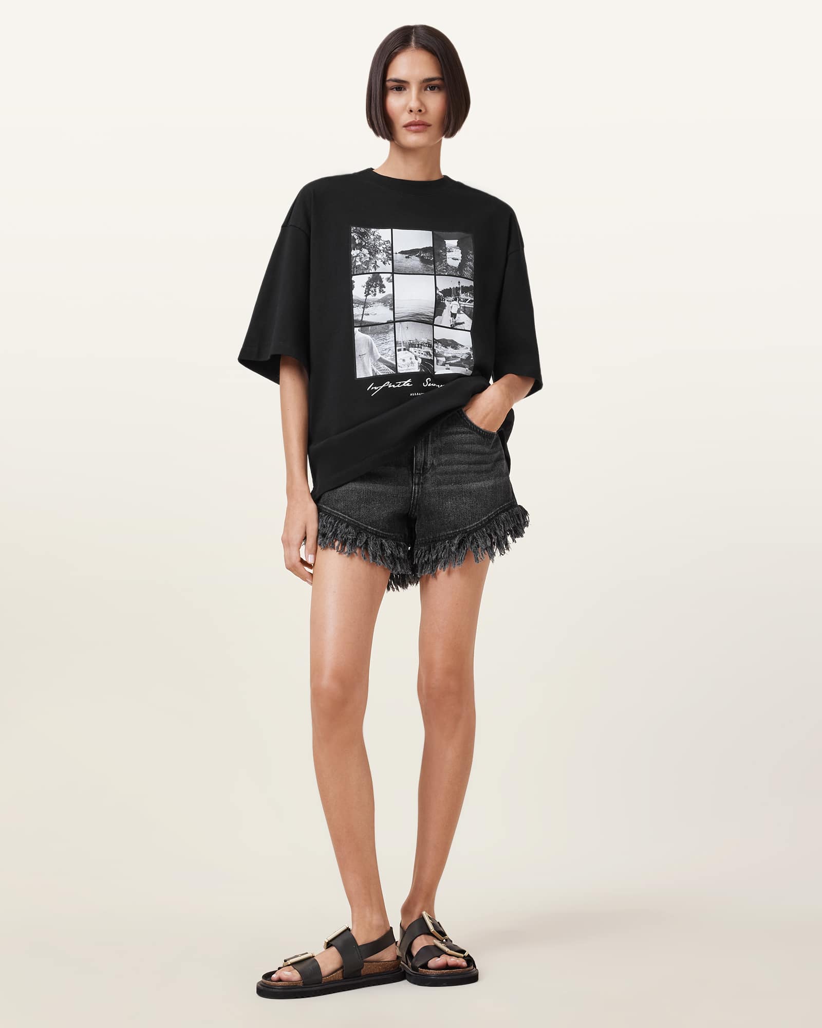 All Saints Amelie Film Artwork Oversized T-shirt Black