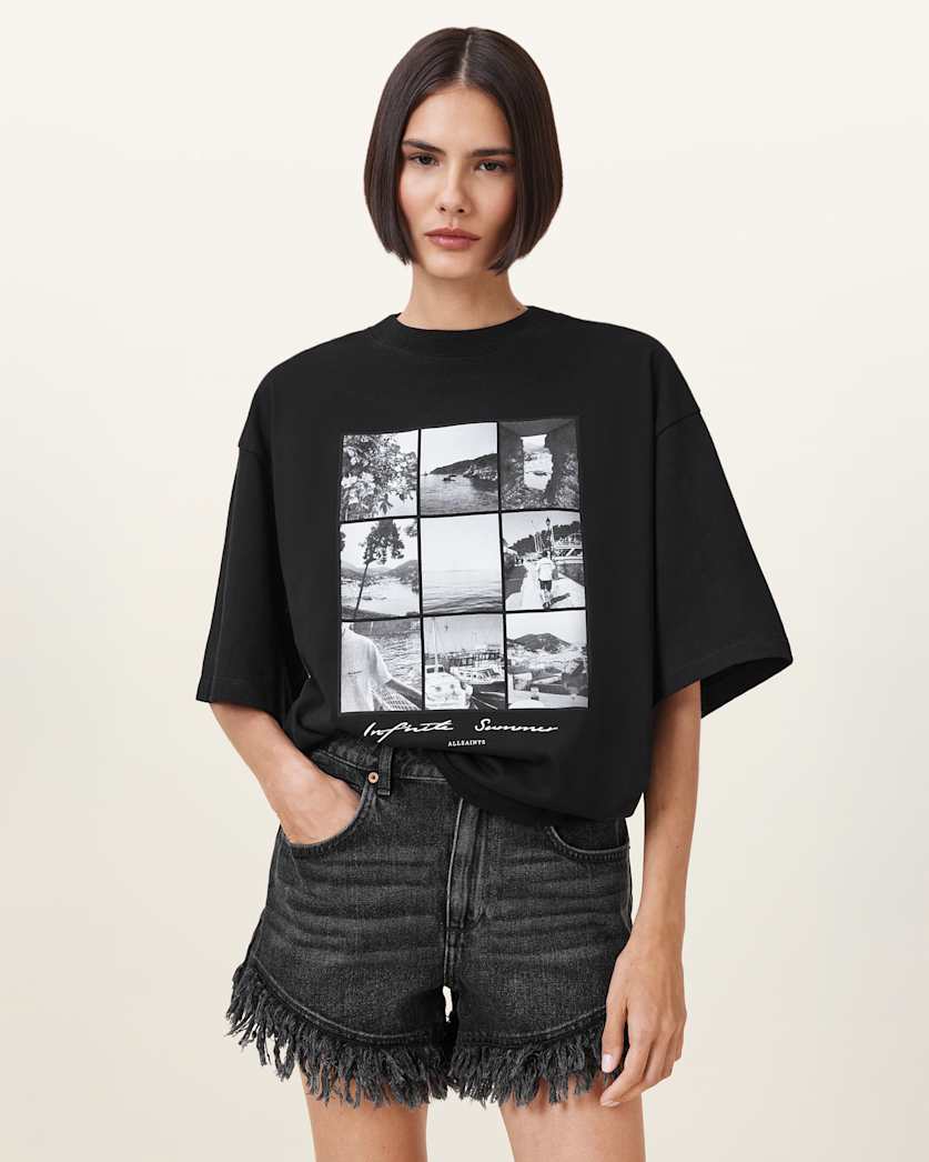 all saints Amelie Film Artwork Oversized T-shirt Black