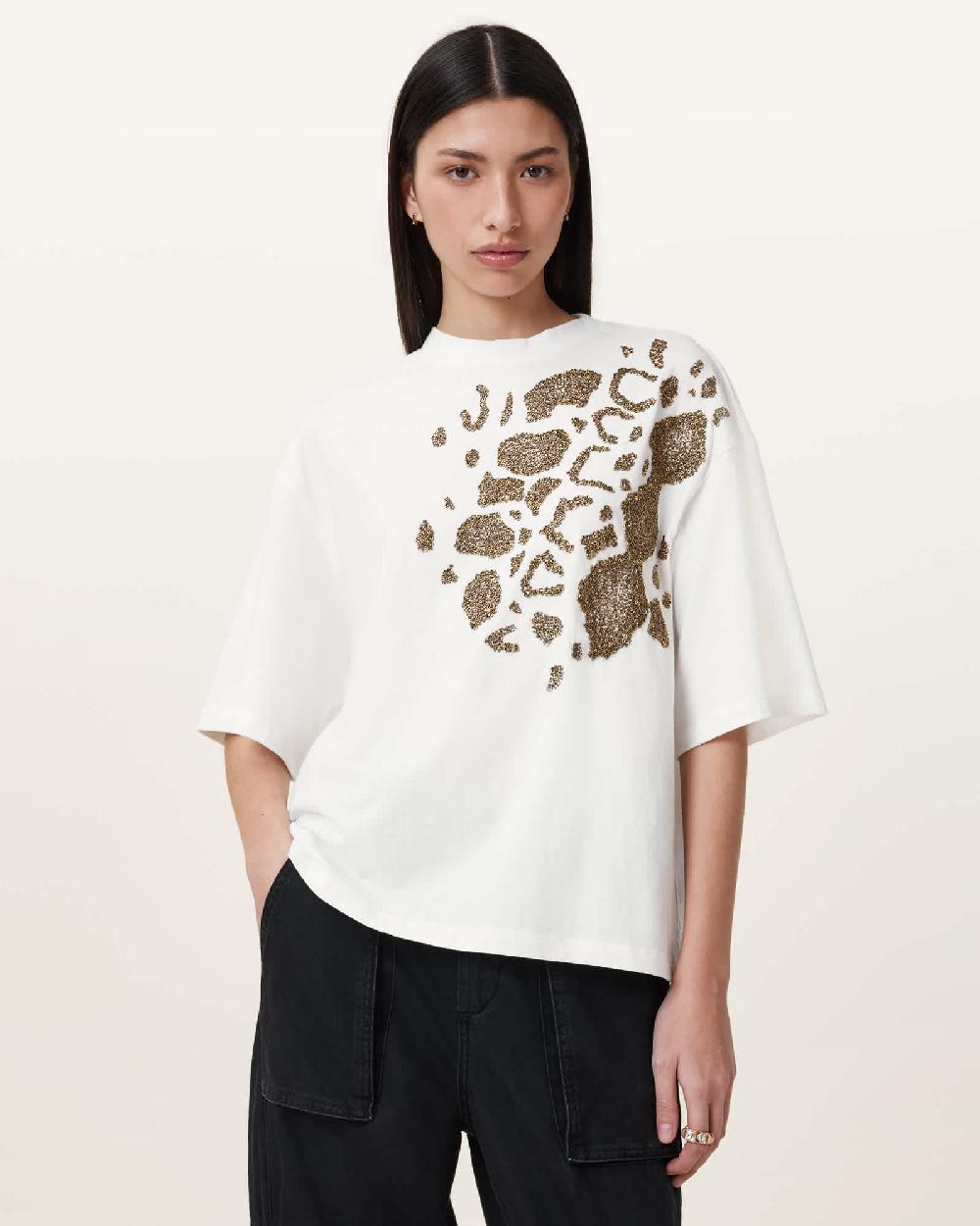 All Saints Amelie Flow Embellished T-shirt Optic White