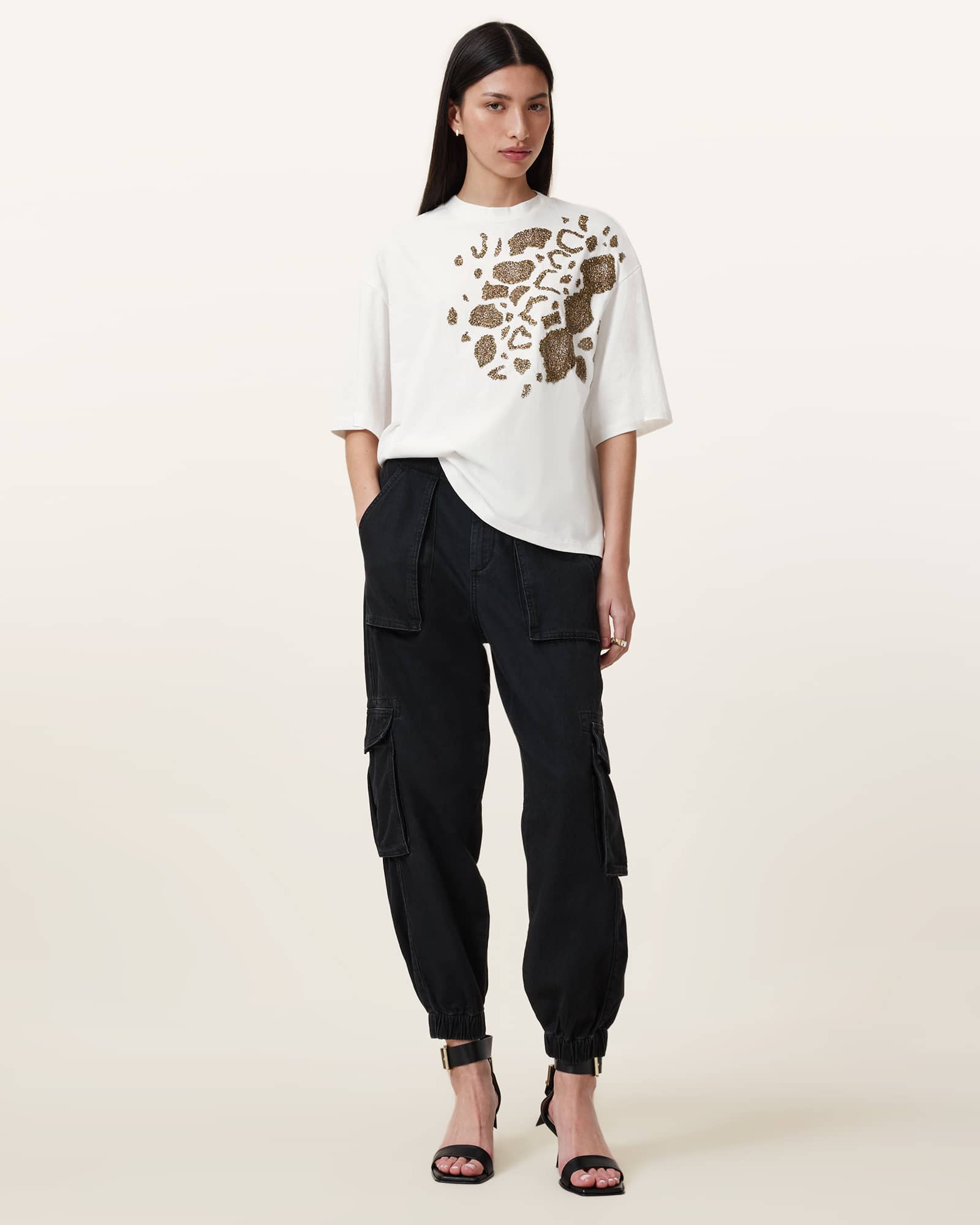 All Saints Amelie Flow Embellished T-shirt Optic White