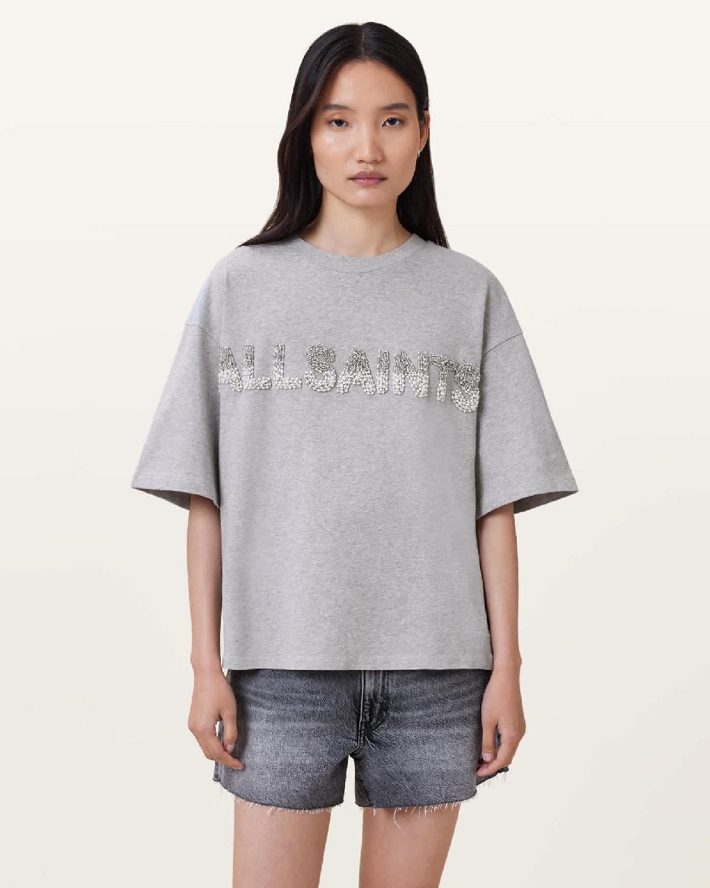 All Saints Amelie Pearl Oversized T-shirt Grey Marl