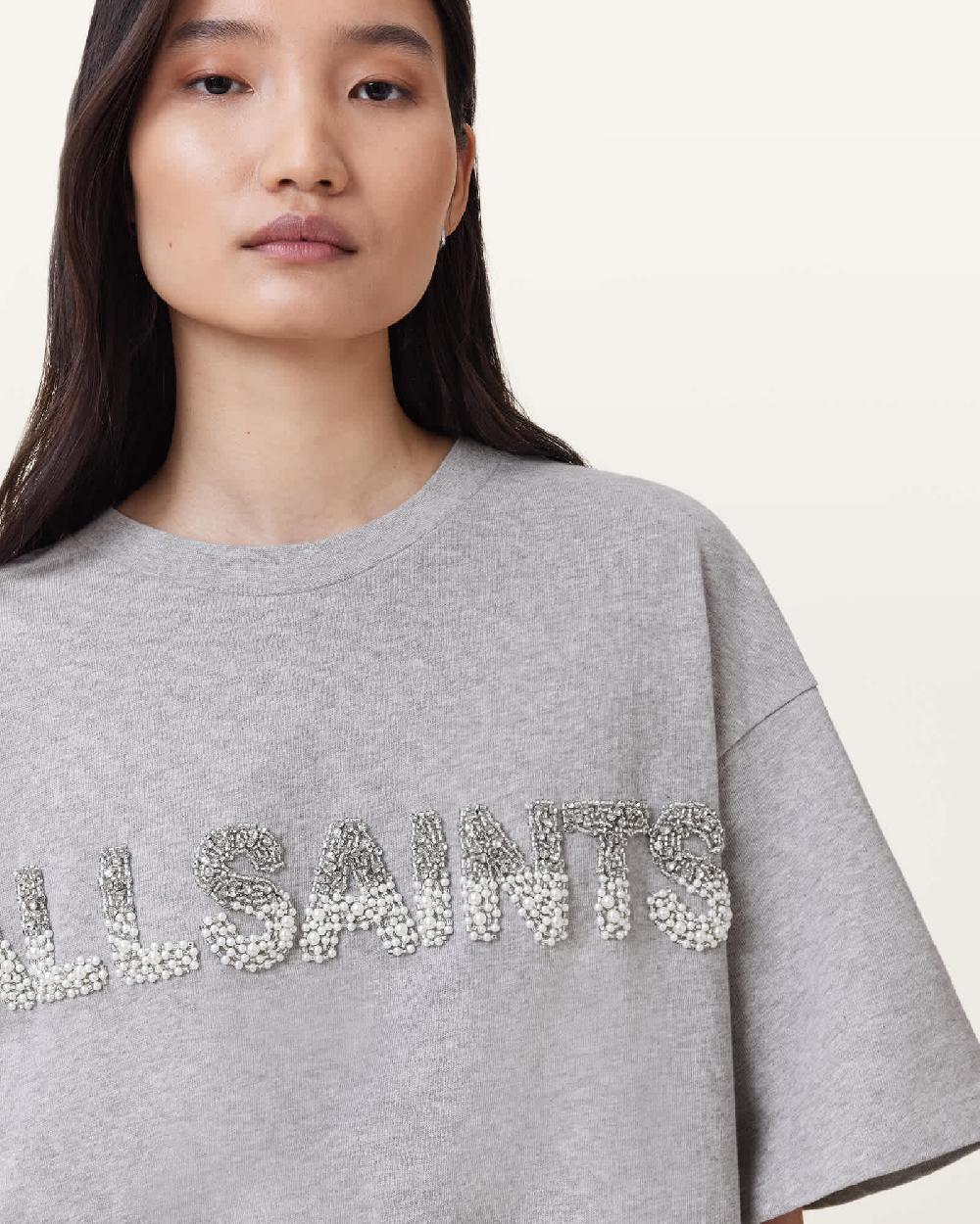 All Saints Amelie Pearl Oversized T-shirt Grey Marl
