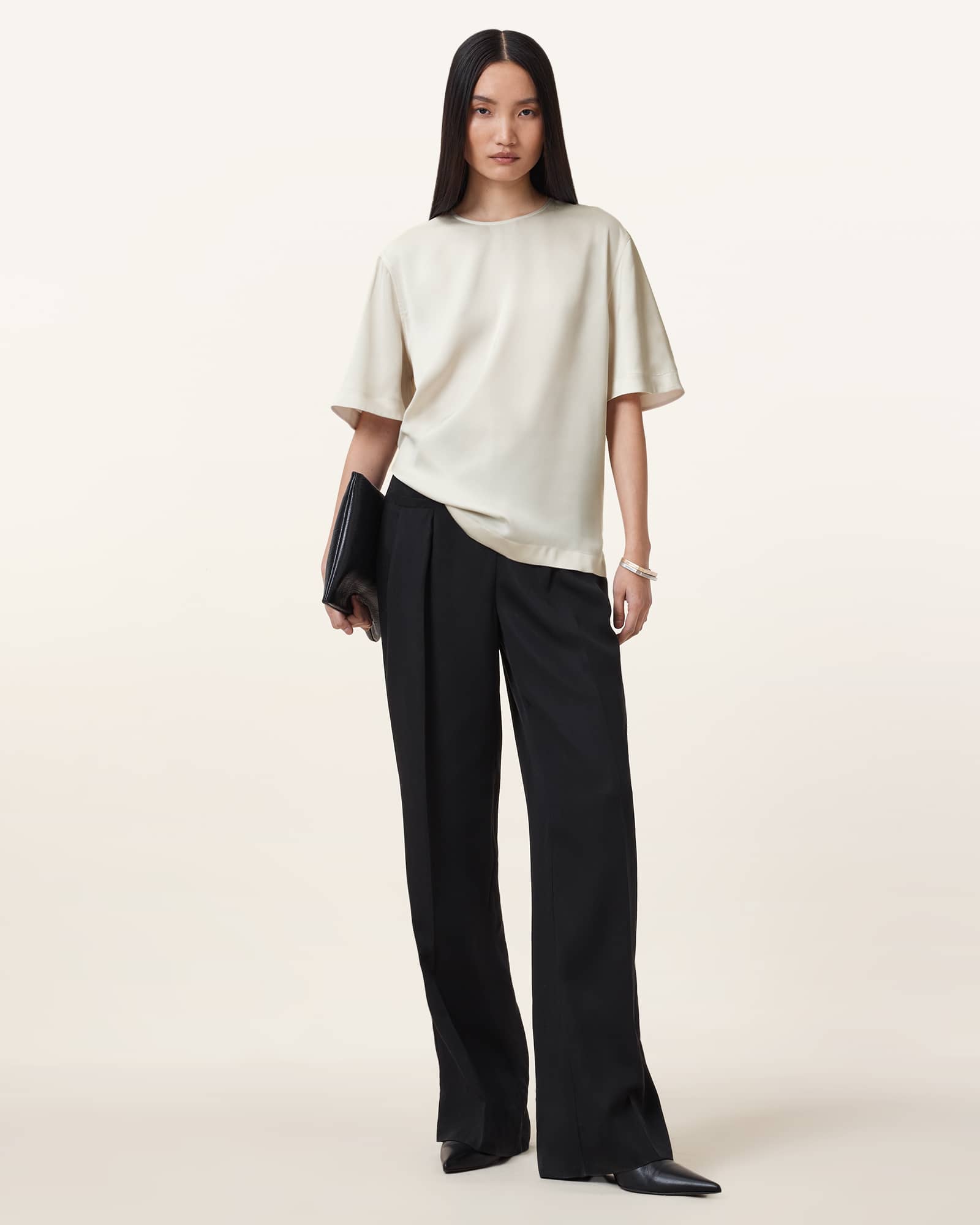 All Saints Amelie Satin Relaxed Fit T-Shirt Tofu White
