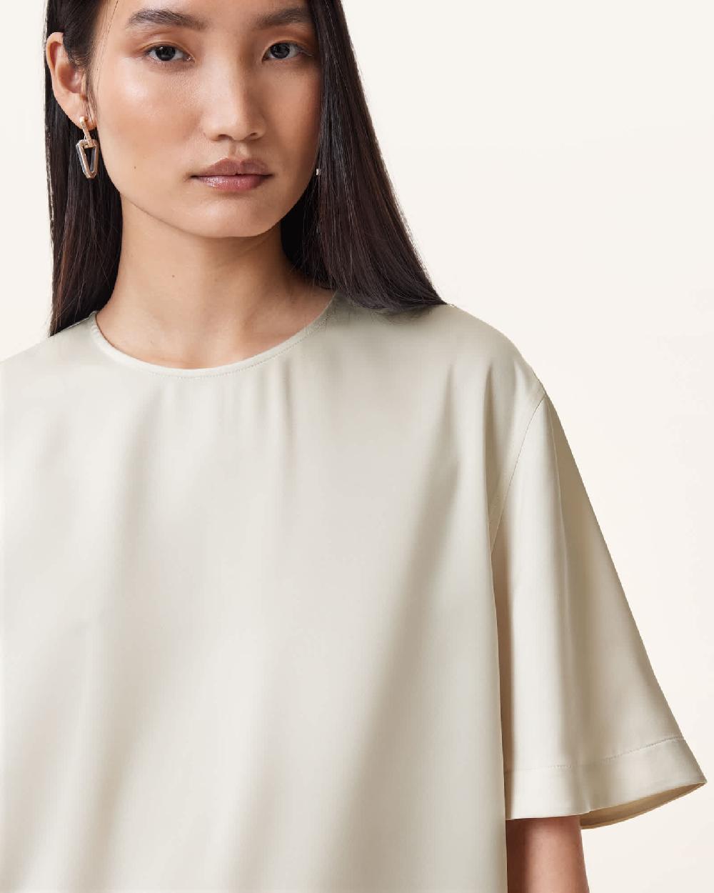 All Saints Amelie Satin Relaxed Fit T-Shirt Tofu White