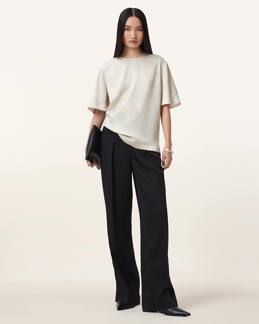 all saints Amelie Satin Relaxed Fit T-Shirt Tofu White