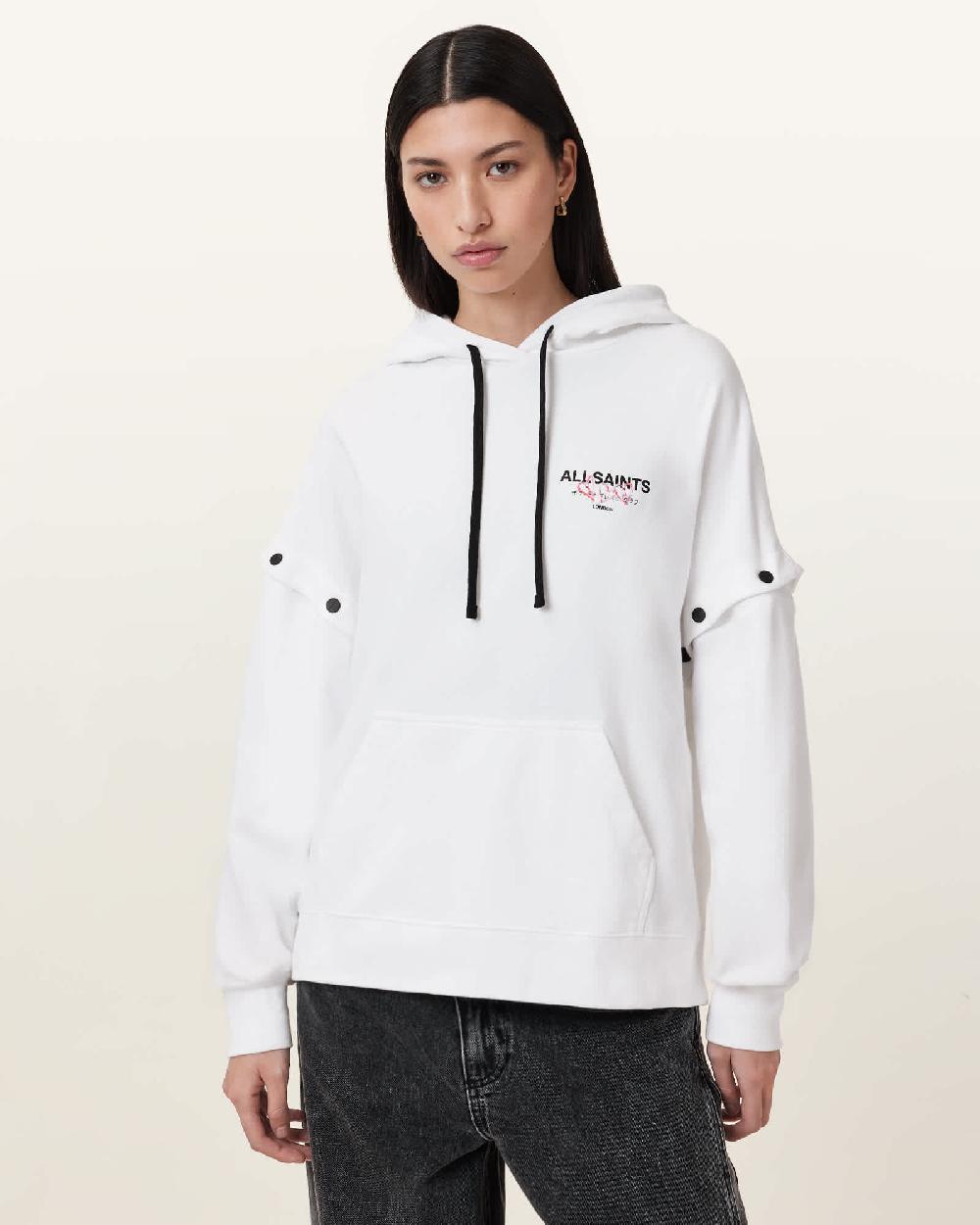 All Saints Amore Amphie Embroidered Hoodie Optic White