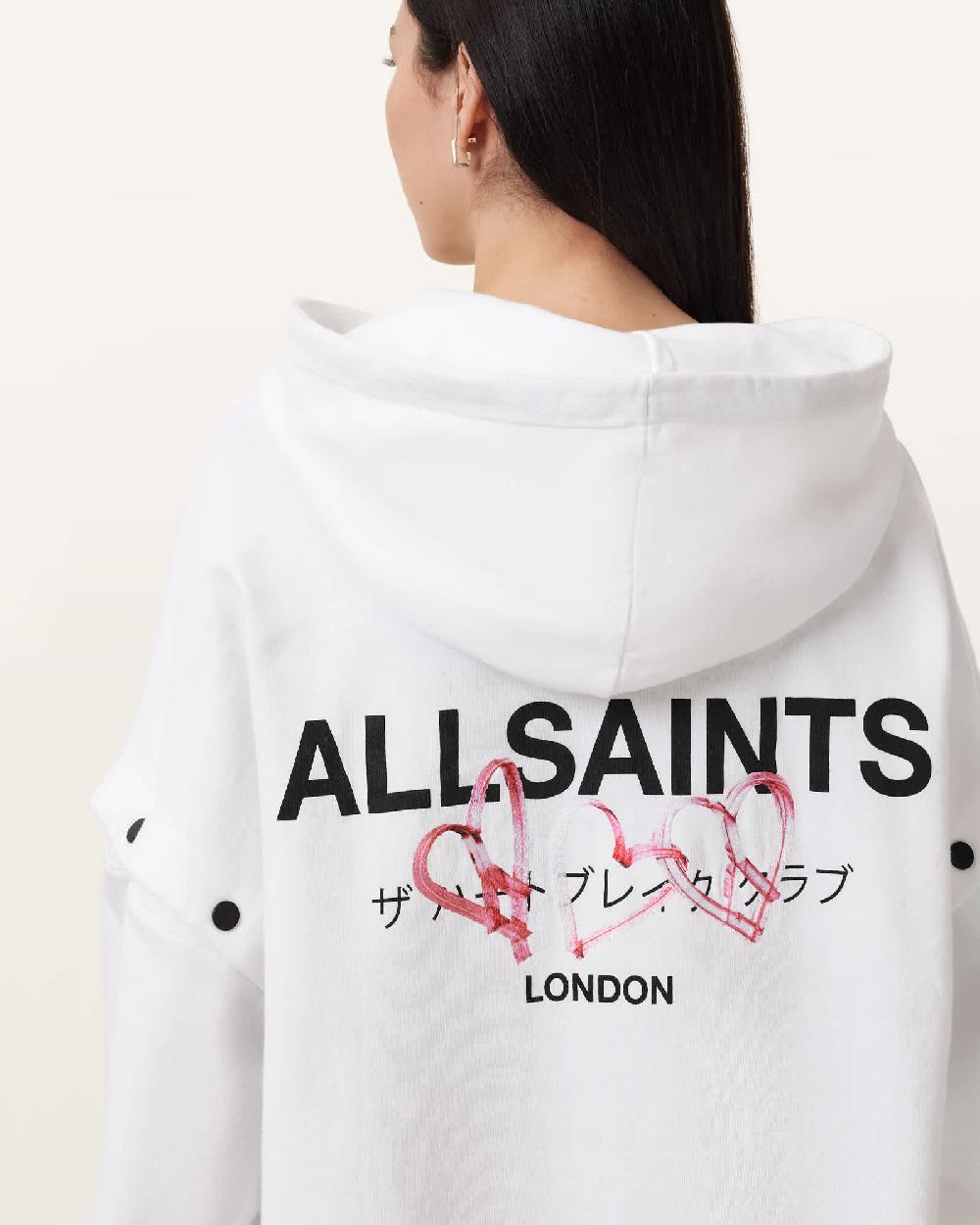 All Saints Amore Amphie Embroidered Hoodie Optic White