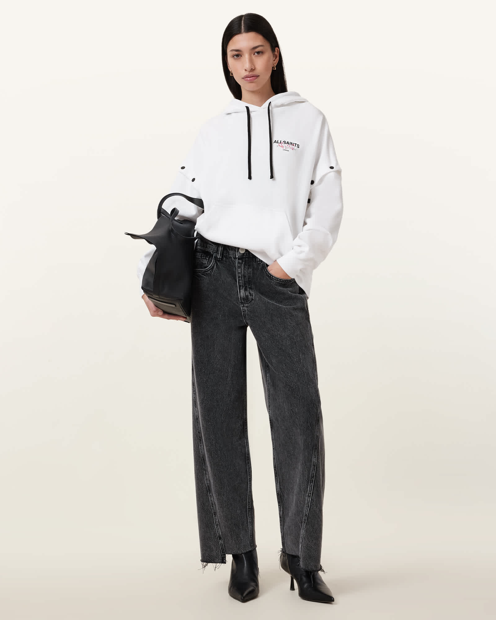 All Saints Amore Amphie Embroidered Hoodie Optic White