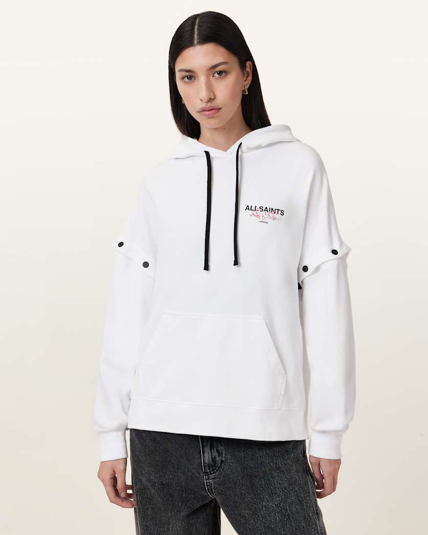 all saints Amore Amphie Embroidered Hoodie Optic White
