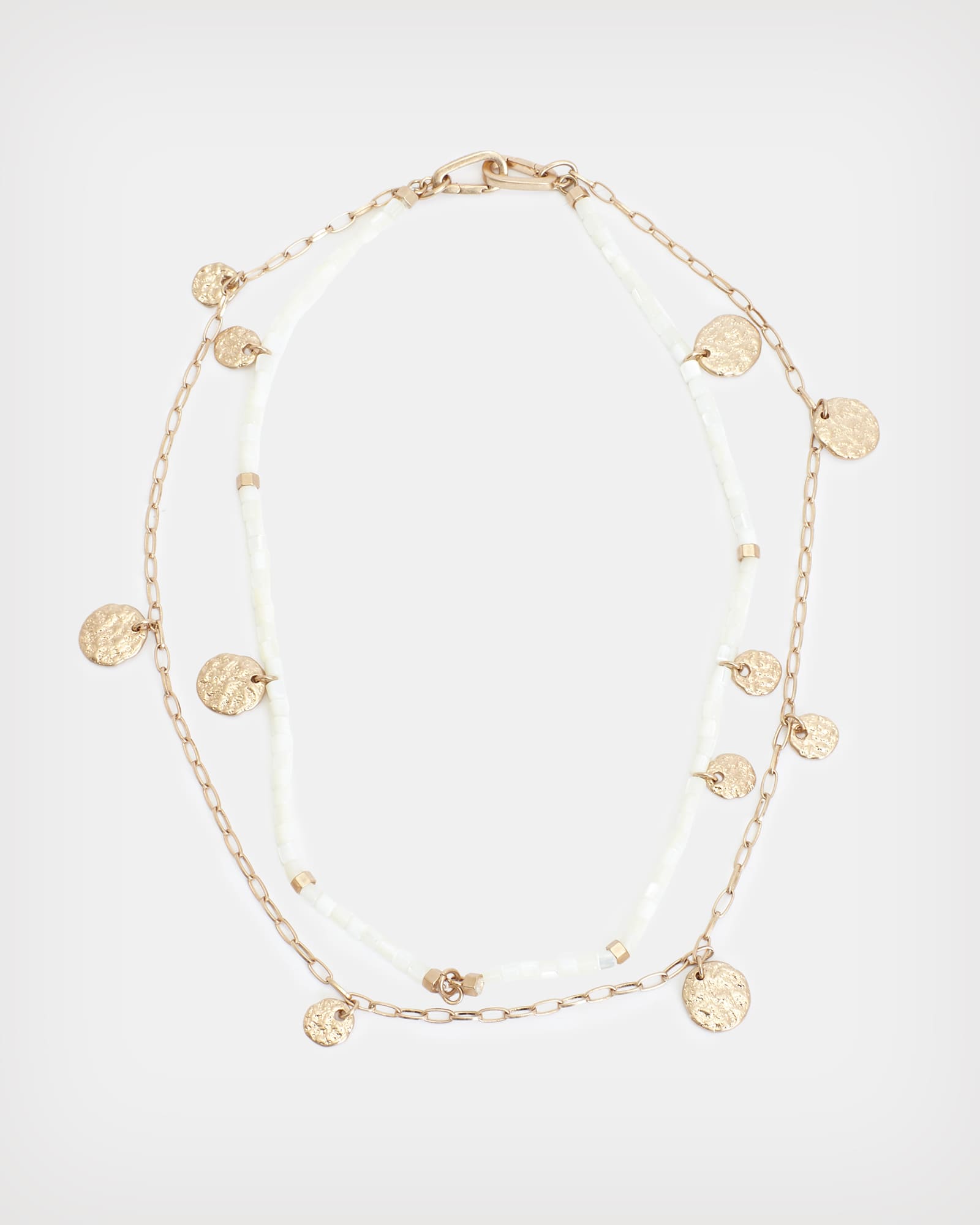 All Saints Andi Double Layered Necklace PEARL/WARM BRASS