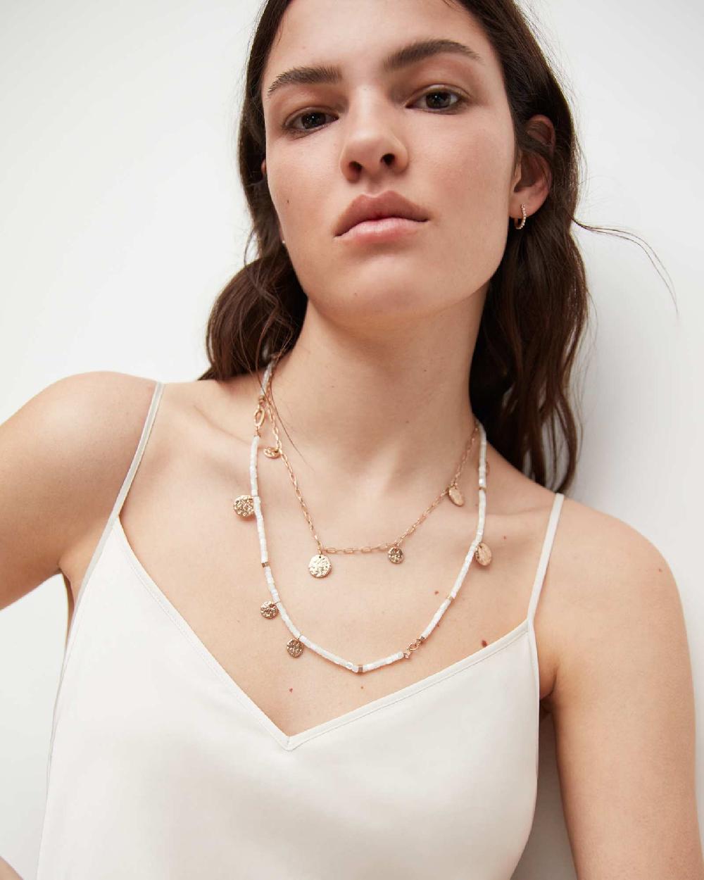 All Saints Andi Double Layered Necklace PEARL/WARM BRASS