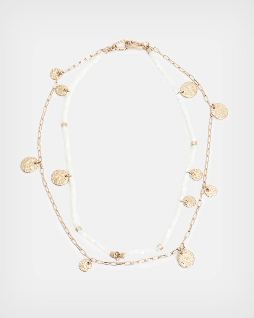 all saints Andi Double Layered Necklace PEARL/WARM BRASS