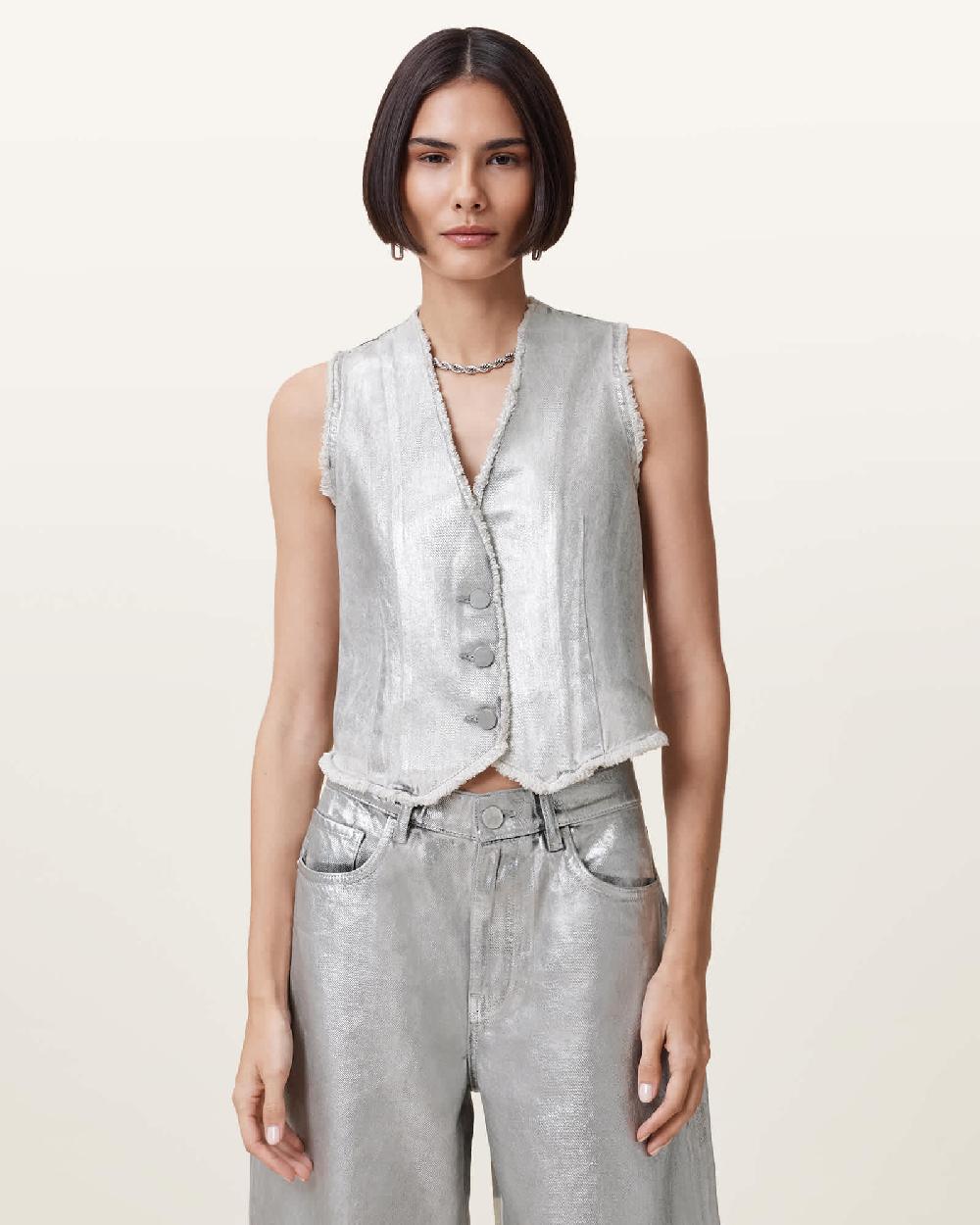 All Saints Andrea Metallic Silver Vest Metallic Silver