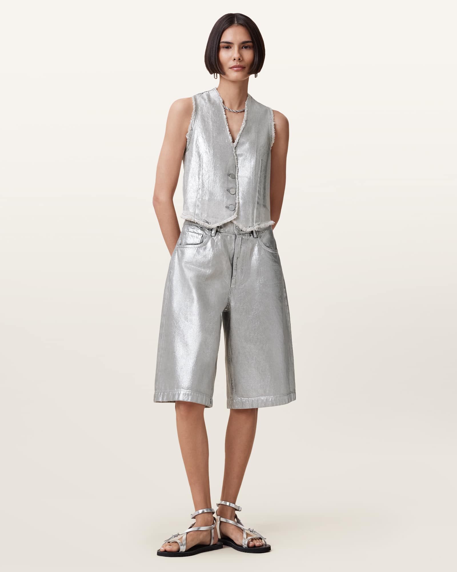 All Saints Andrea Metallic Silver Vest Metallic Silver