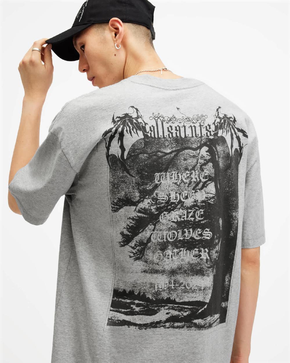 All Saints Angelic Oversized Gothic Logo T-Shirt Grey Marl