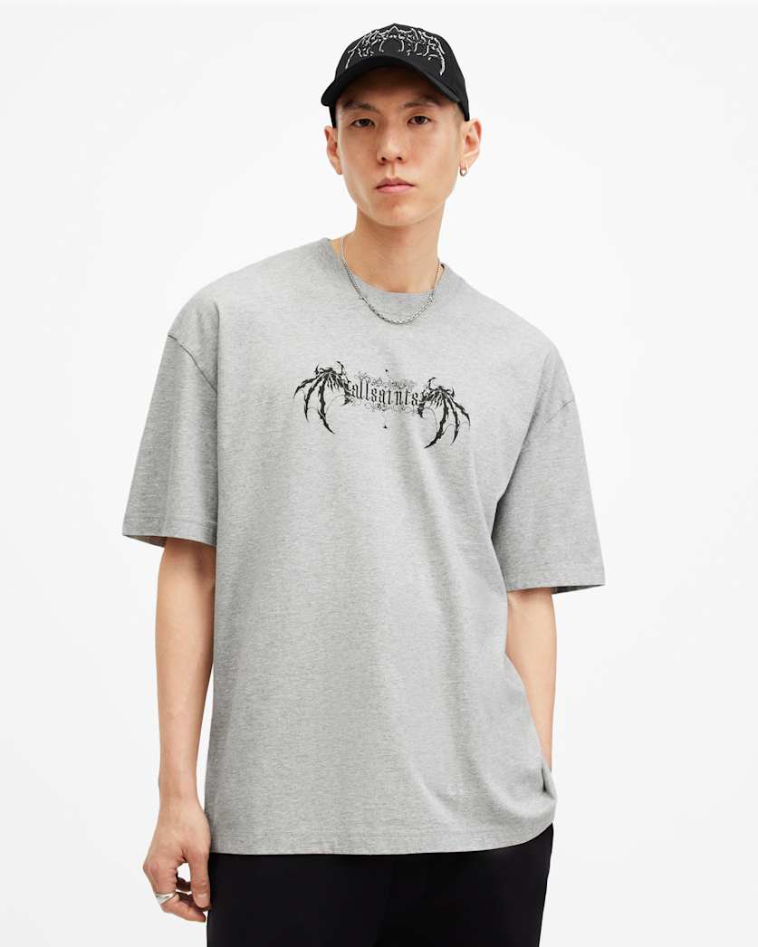 all saints Angelic Oversized Gothic Logo T-Shirt Grey Marl