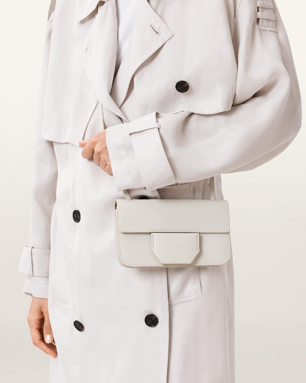 All Saints Ann Leather Crossbody Wallet Bag Birch White