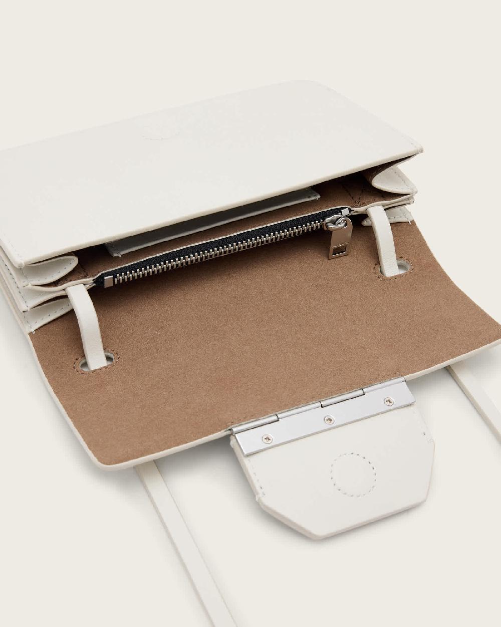 All Saints Ann Leather Crossbody Wallet Bag Birch White