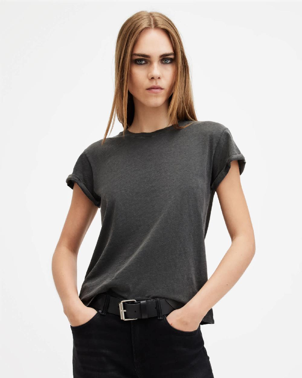 All Saints Anna Crew Neck Short Sleeve T-Shirt Acid Washed Black