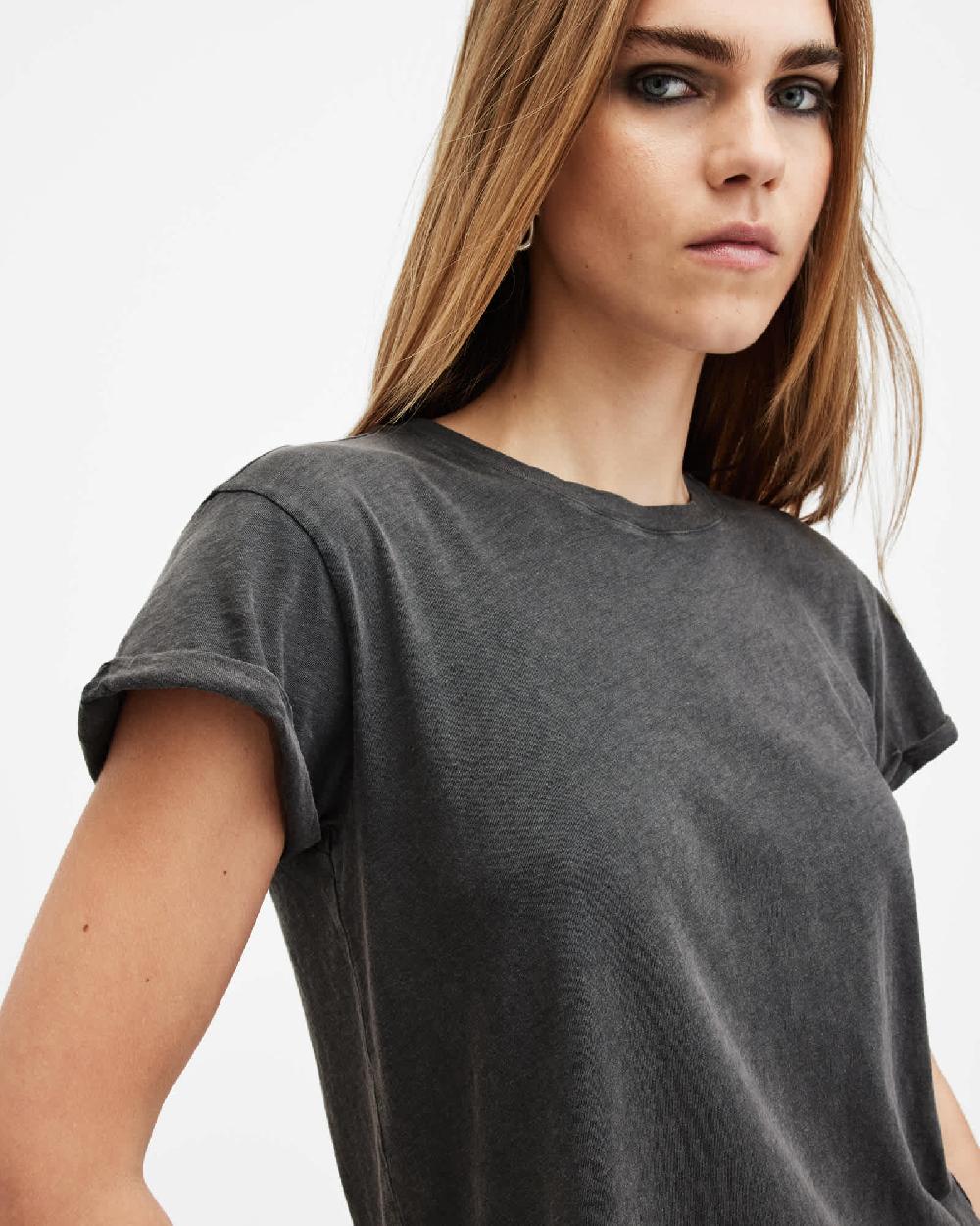 All Saints Anna Crew Neck Short Sleeve T-Shirt Acid Washed Black