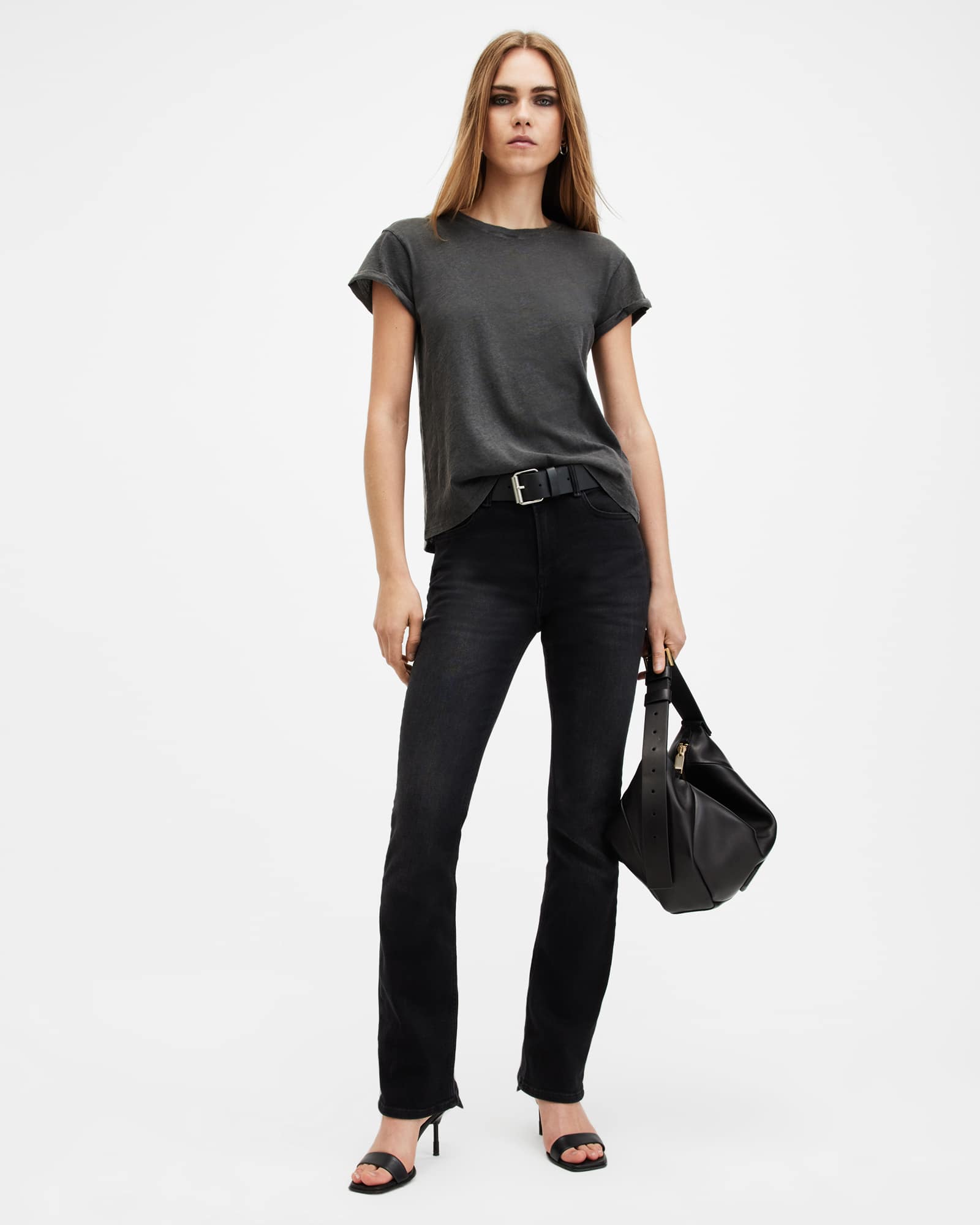 All Saints Anna Crew Neck Short Sleeve T-Shirt Acid Washed Black