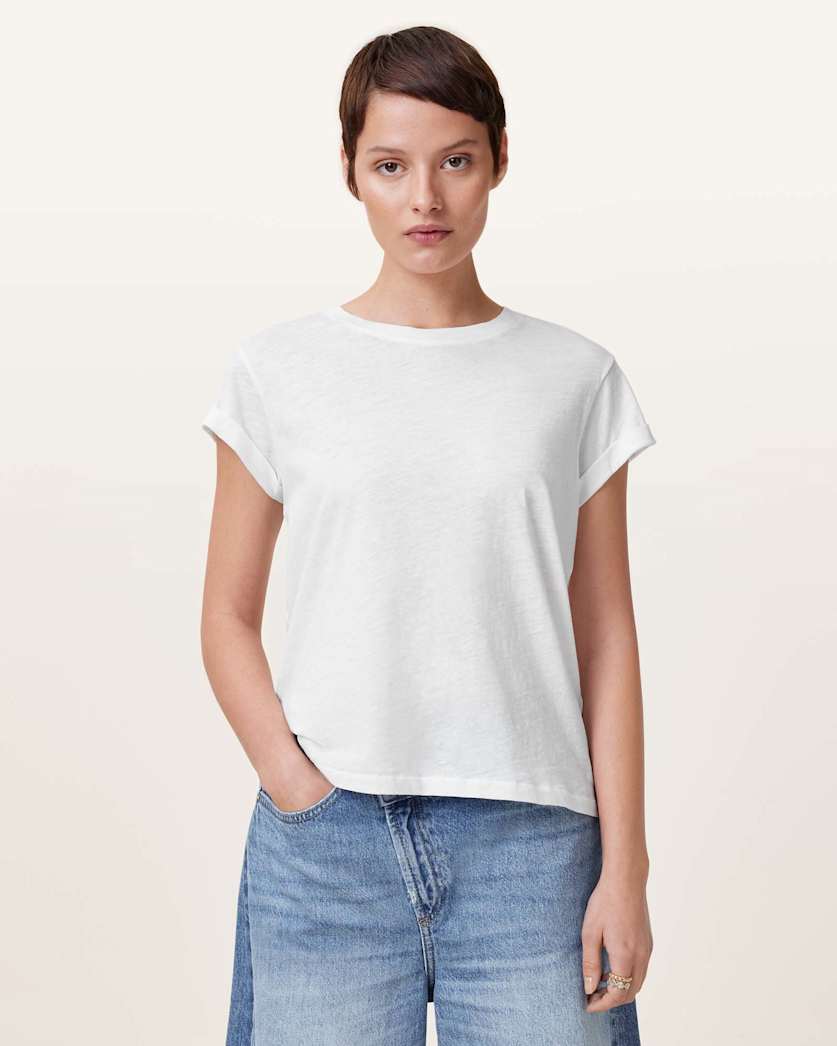 all saints Anna Crew Neck Short Sleeve T-Shirt Chalk White