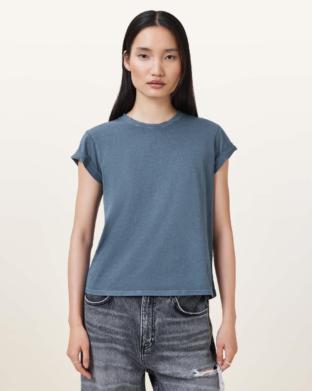 All Saints Anna Crew Neck Short Sleeve T-Shirt Flint Stone Blue