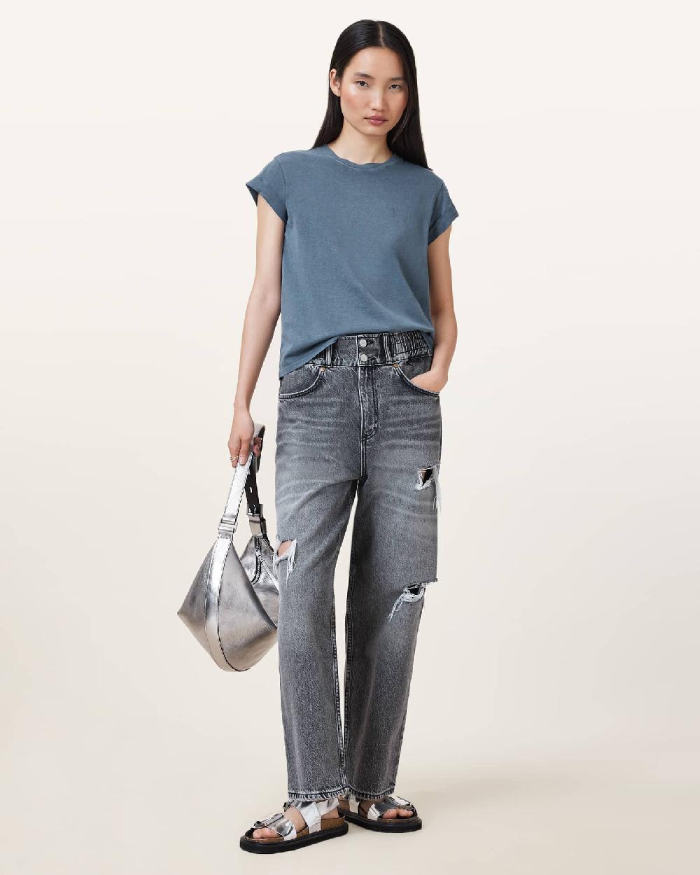 All Saints Anna Crew Neck Short Sleeve T-Shirt Flint Stone Blue