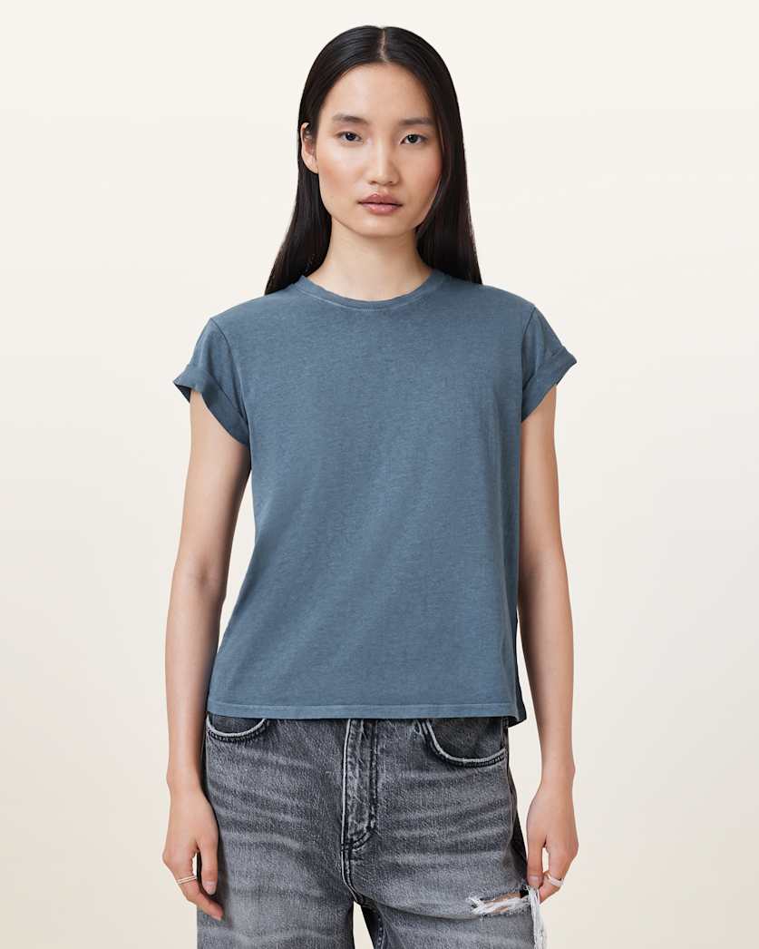 all saints Anna Crew Neck Short Sleeve T-Shirt Flint Stone Blue
