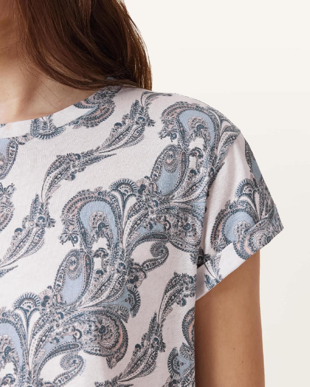 All Saints Anna Print Crew Neck T-Shirt Lita Soft Blue