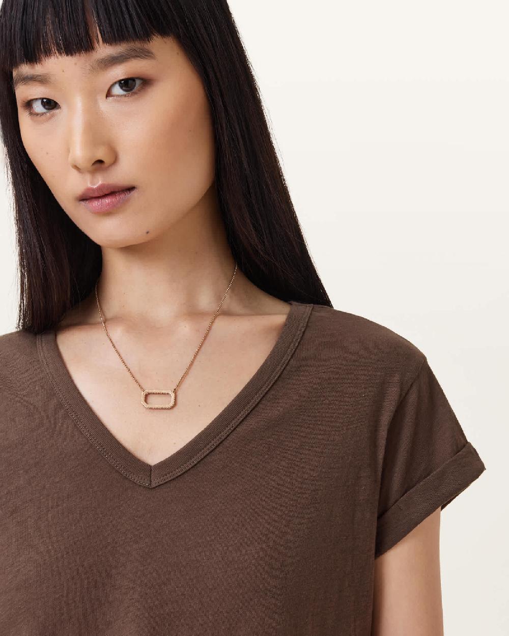 All Saints Anna V-Neck Short Sleeve T-Shirt Bitter Brown