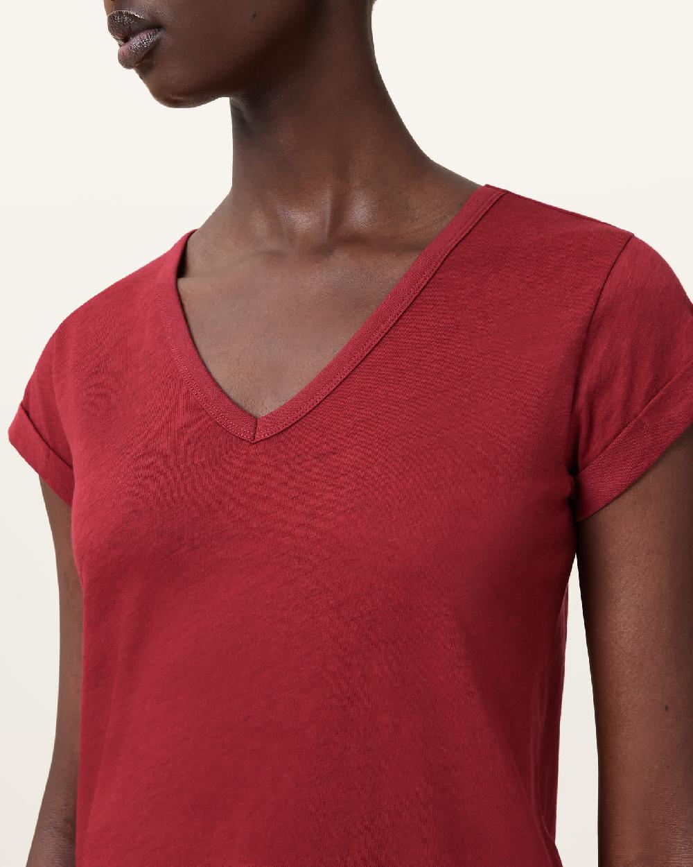 All Saints Anna V-Neck Short Sleeve T-Shirt Burnt Brick Red