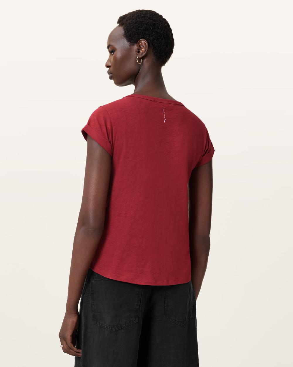 All Saints Anna V-Neck Short Sleeve T-Shirt Burnt Brick Red