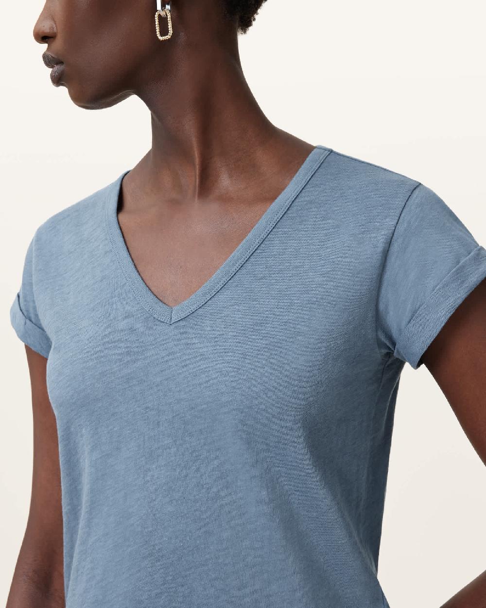 All Saints Anna V-Neck Short Sleeve T-Shirt Flint Stone Blue