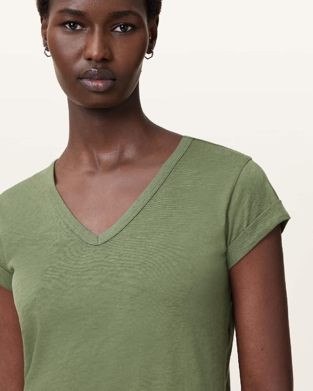 All Saints Anna V-Neck Short Sleeve T-Shirt Grass Green