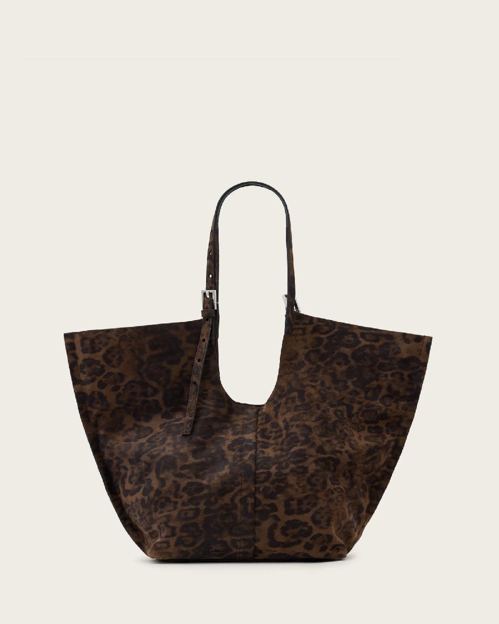 All Saints Ara Leopard Print Suede Tote Bag Leopard Brown