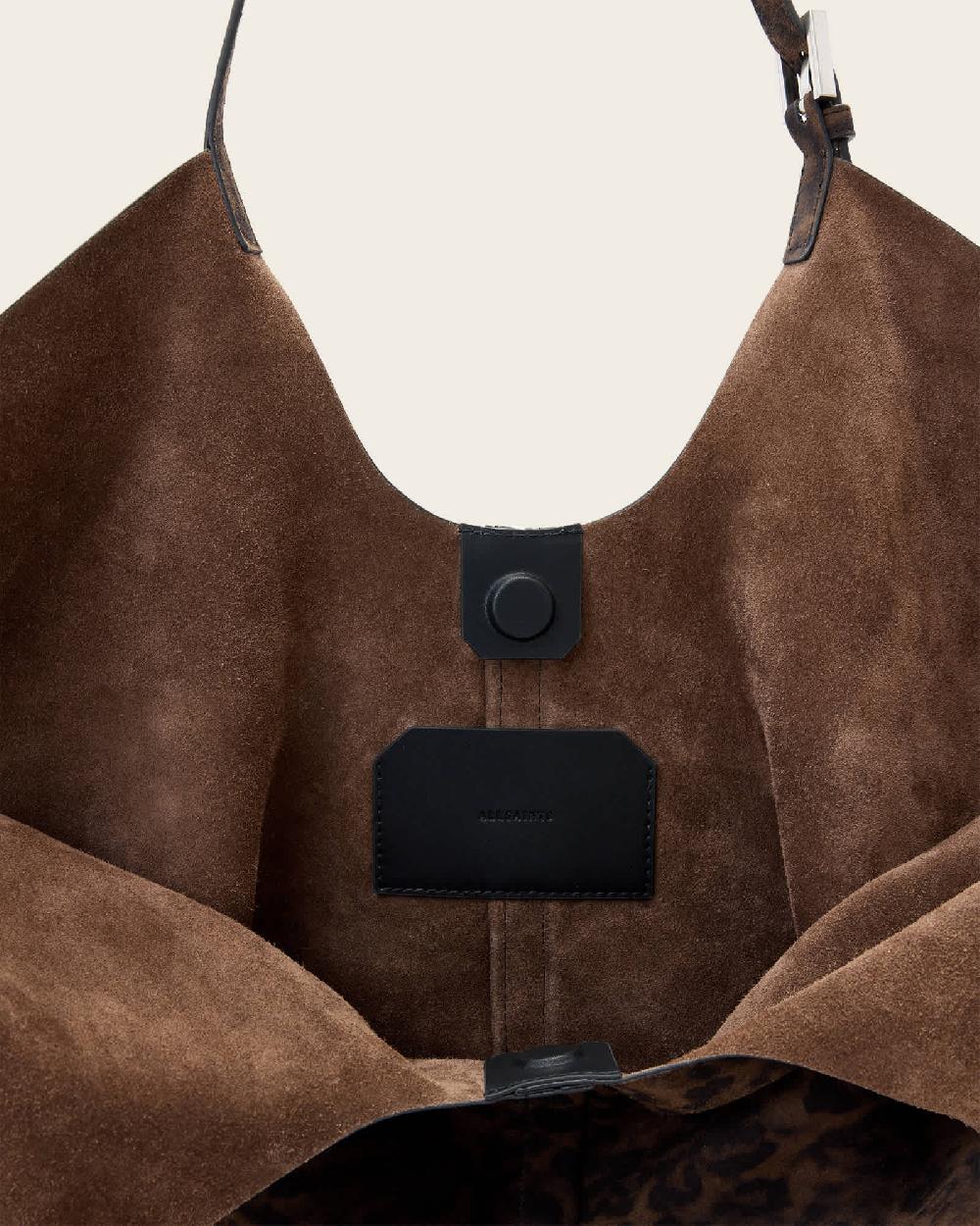 All Saints Ara Leopard Print Suede Tote Bag Leopard Brown