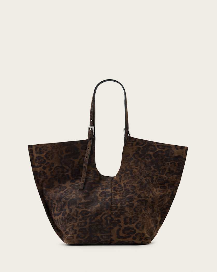 all saints Ara Leopard Print Suede Tote Bag Leopard Brown